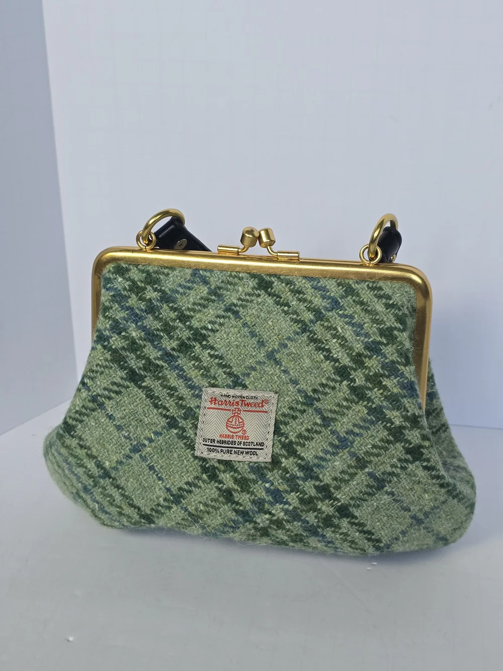 Vivienne Westwood Elena Green Plaid Granny Frame Kisslock Harris Tweed Wool Bag - Picture 4 of 14